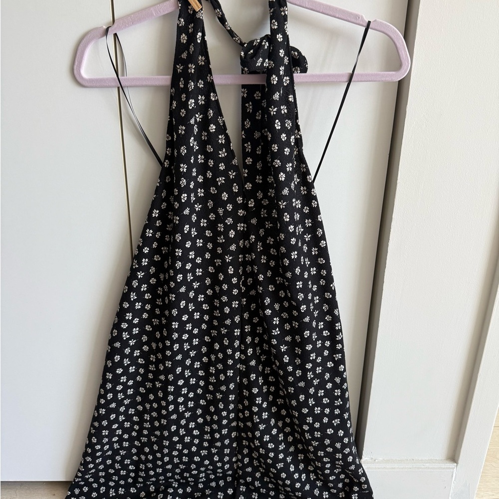 Zara Black and Cream Floral Halter Minidress